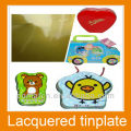 Golden lacquered tinplate or TFS steel products